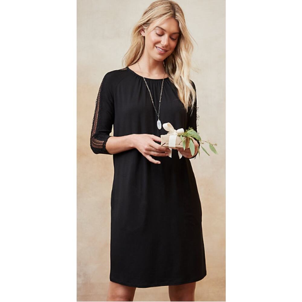 NWT Garnet Hill Luna-Lace Inset Sheath Dress XS Green Stretch Pockets Zip Accent